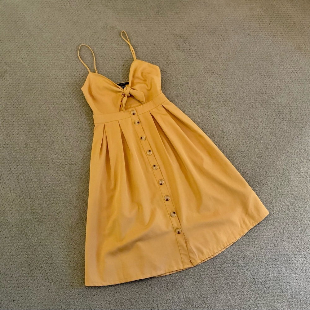 Forever 21 Mustard MIDI Buttondown Dress - Tie Front Spaghetti Strap Dress
